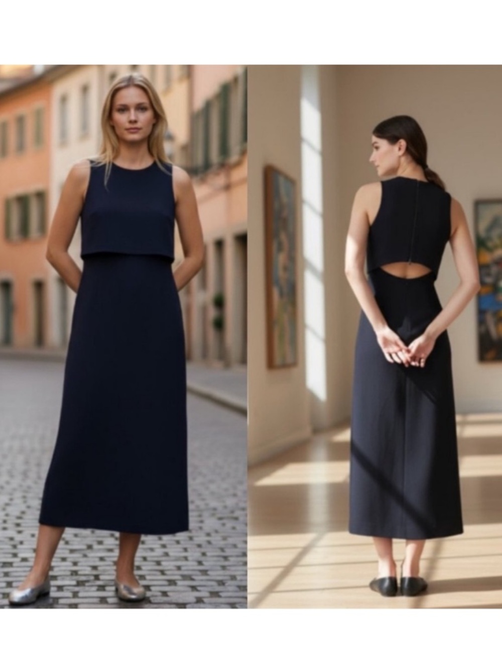 Spanx Classic Navy Ponte Fitted Midi Cut-Out Back Dress Size XL NWT